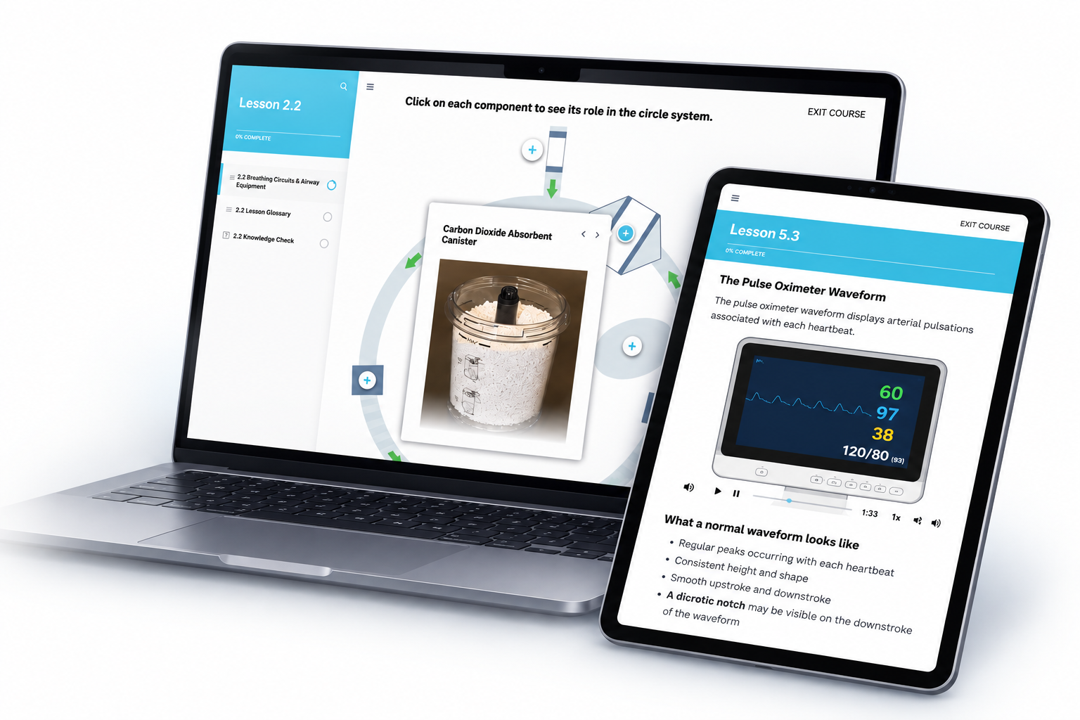 Anesthesia Essentials veterinary anesthesia training course on laptop and tablet